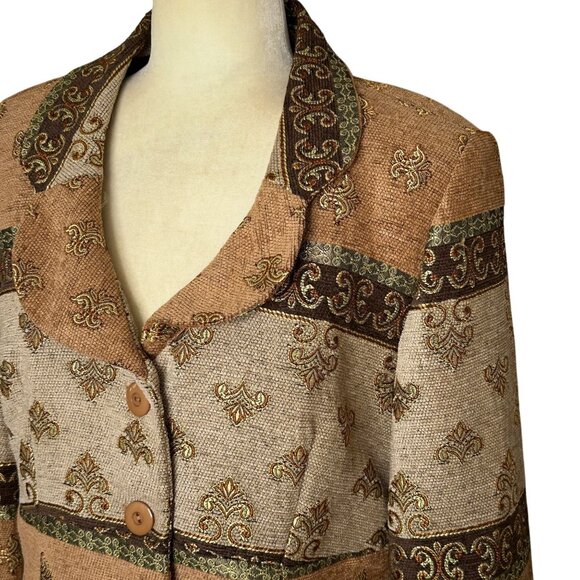 Vintage Courtenay Tapestry Blazer Fall Floral Jacquard Jacket Sz 12 - Picture 3 of 10